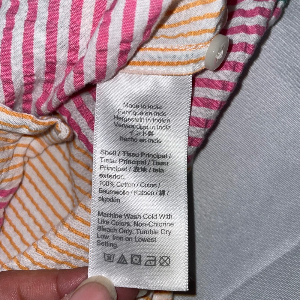 J. Crew Mens Slim Fit Seersucker Organic Cotton Striped Button Down Shirt Large - Picture 4 of 7